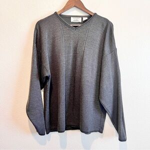 Vintage Fiesole Italy Wool Blend Sweater L Gray Knit Pullover Minimalist Retro